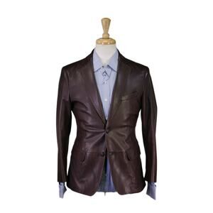 Etro Mens Brown Lambskin Leather 2-Btn Slim Fit Blazer Jacket 36S